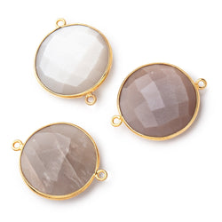 22mm Vermeil Bezeled Chocolate Moonstone Coin Focal Bead Connector 1 pc (ONLINE ORDER ONLY)
