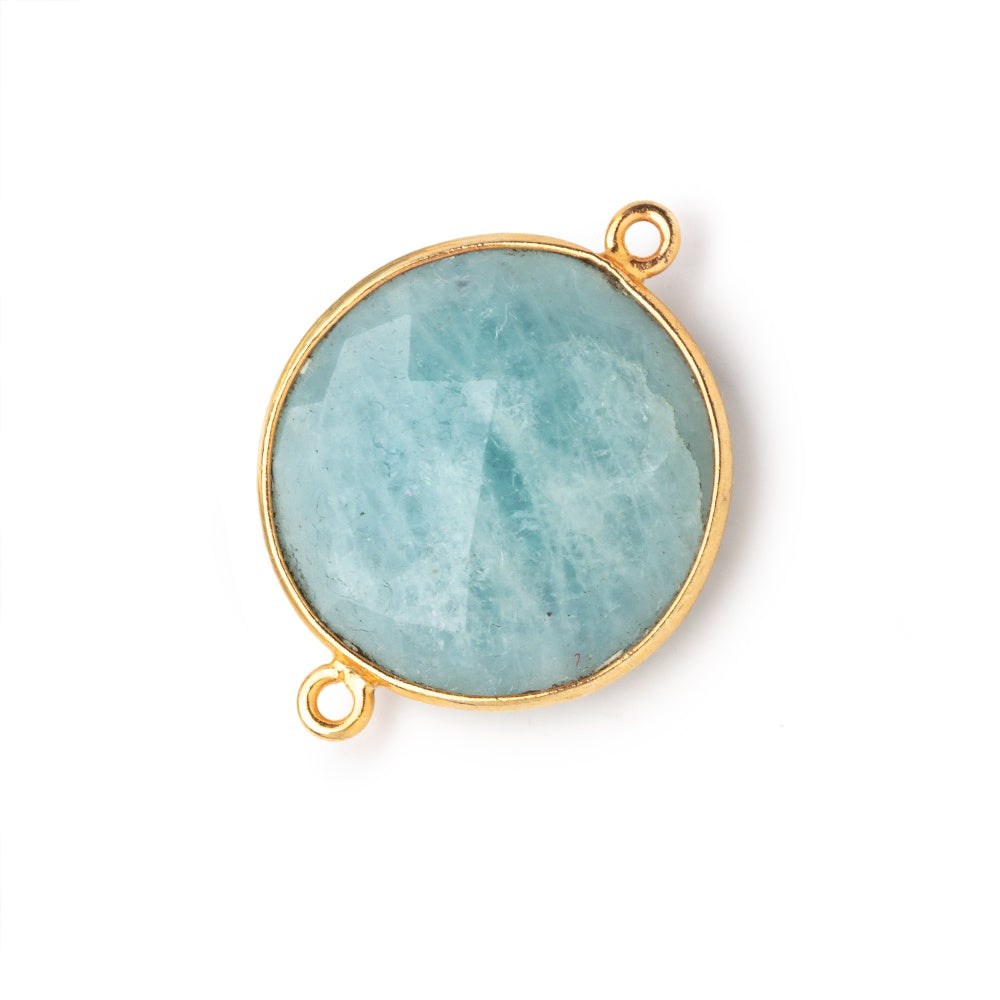 21mm Vermeil Bezeled Aquamarine Coin Focal Bead Connector 1 pc (ONLINE ORDER ONLY)