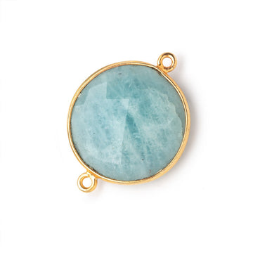 21mm Vermeil Bezeled Aquamarine Coin Focal Bead Connector 1 pc (ONLINE ORDER ONLY)
