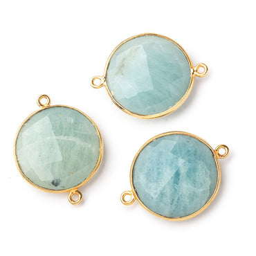 21mm Vermeil Bezeled Aquamarine Coin Focal Bead Connector 1 pc (ONLINE ORDER ONLY)