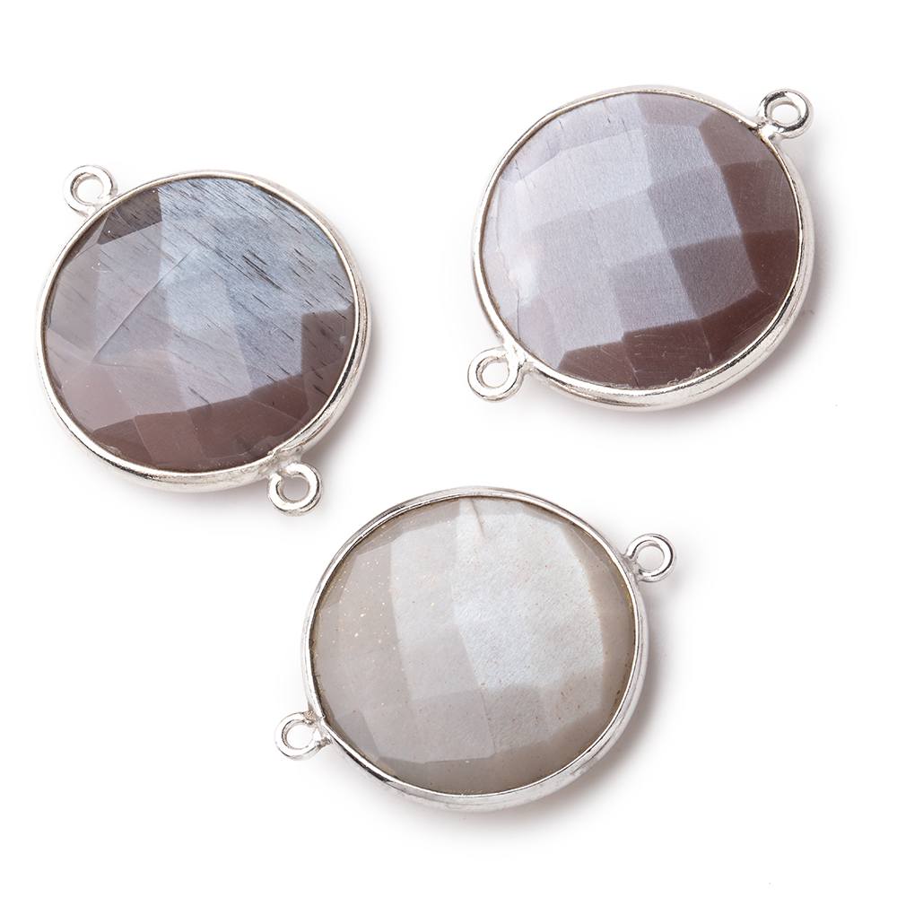 22mm Silver Bezeled Milk Chocolate Moonstone Coin Focal Connector 1 pc (ONLINE ORDER ONLY)