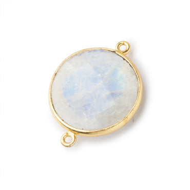 22mm Vermeil Bezeled Rainbow Moonstone Coin Focal Bead Connector 1 pc (ONLINE ORDER ONLY)