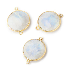 22mm Vermeil Bezeled Rainbow Moonstone Coin Focal Bead Connector 1 pc (ONLINE ORDER ONLY)