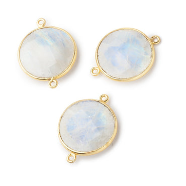 22mm Vermeil Bezeled Rainbow Moonstone Coin Focal Bead Connector 1 pc (ONLINE ORDER ONLY)