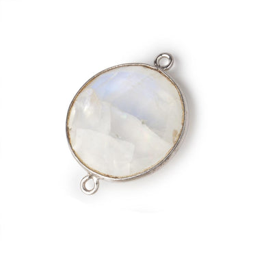 22mm Silver Bezeled Rainbow Moonstone Coin Focal Bead Connector 1 pc (ONLINE ORDER ONLY)