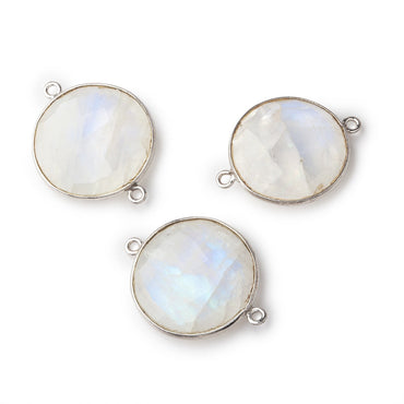 22mm Silver Bezeled Rainbow Moonstone Coin Focal Bead Connector 1 pc (ONLINE ORDER ONLY)