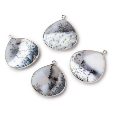 26x26mm Silver Bezel Dendritic Opal Faceted Heart Focal Bead Pendant 1 piece (ONLINE ORDER ONLY)