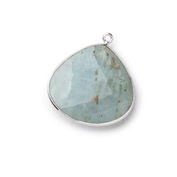26x26mm Silver Bezeled Aquamarine Heart Focal Bead Pendant 1 pc (ONLINE ORDER ONLY)