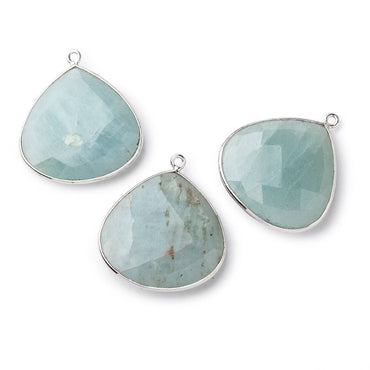 26x26mm Silver Bezeled Aquamarine Heart Focal Bead Pendant 1 pc (ONLINE ORDER ONLY)