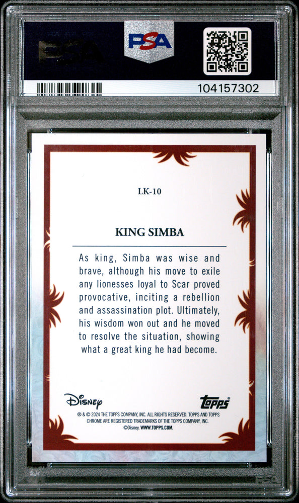 Graded 2024 Topps Chrome Disney King Simba #LK10 The Lion King 30th Anniversary Trading Card PSA 10 Gem Mint