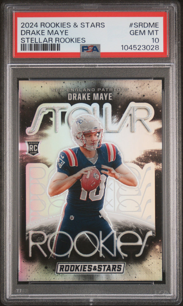 Graded 2024 Panini Rookies & Stars Drake Maye #SRDME Stellar Rookies Rookie RC Football Card PSA 10 Gem Mint (ONLINE ORDER ONLY)