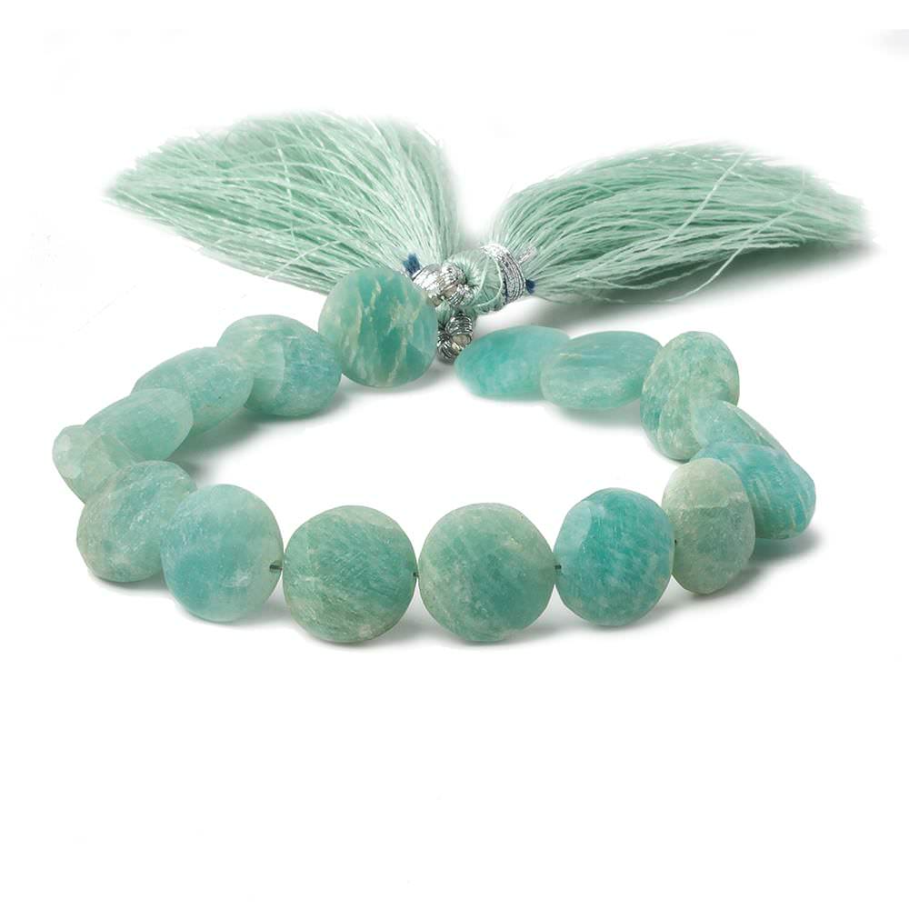 10.5-11.5mm Matte Amazonite plain coin beads 7.5 inch 17 pieces (ONLINE ORDER ONLY)