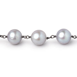 10.5-11mm Silver Off Round Pearls on Black Gold over .925 Silver Chain (ONLINE ORDER ONLY)