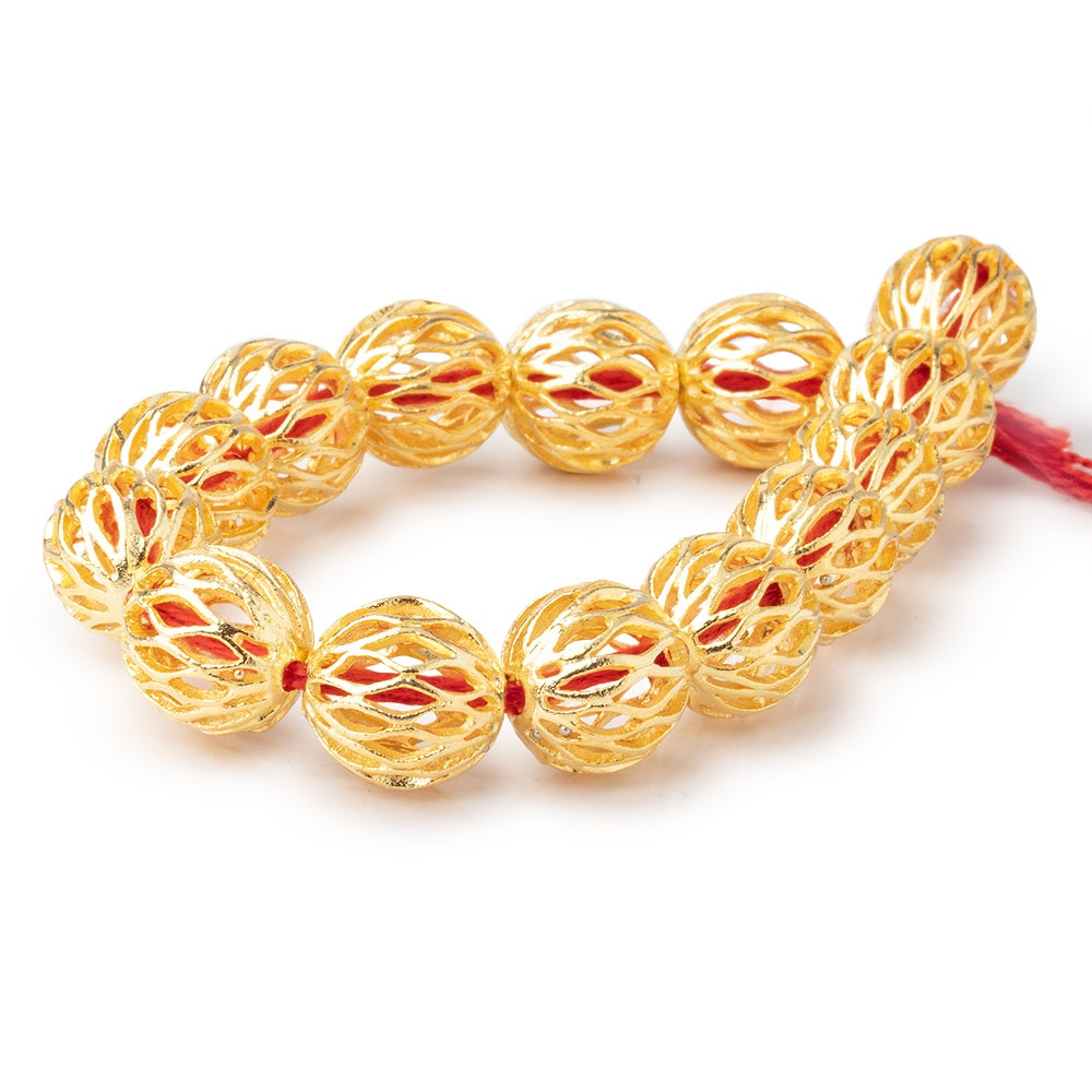 14.5mm 22kt Gold plated Copper Open Mesh Round Beads 8 inch 14 pieces (ONLINE ORDER ONLY)
