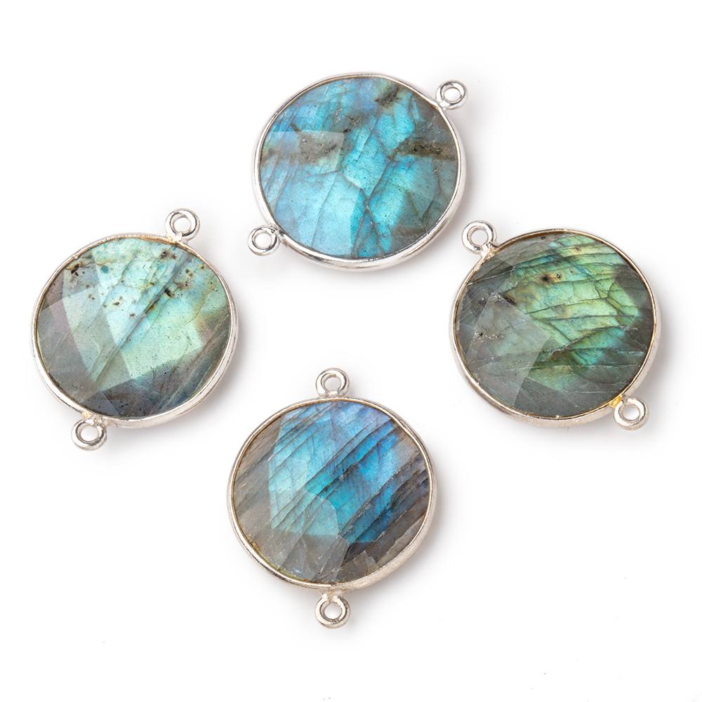 22mm Silver Bezeled Labradorite Coin Focal Bead Connector 1 pc (ONLINE ORDER ONLY)