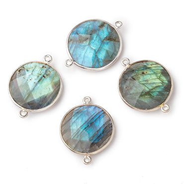 22mm Silver Bezeled Labradorite Coin Focal Bead Connector 1 pc (ONLINE ORDER ONLY)