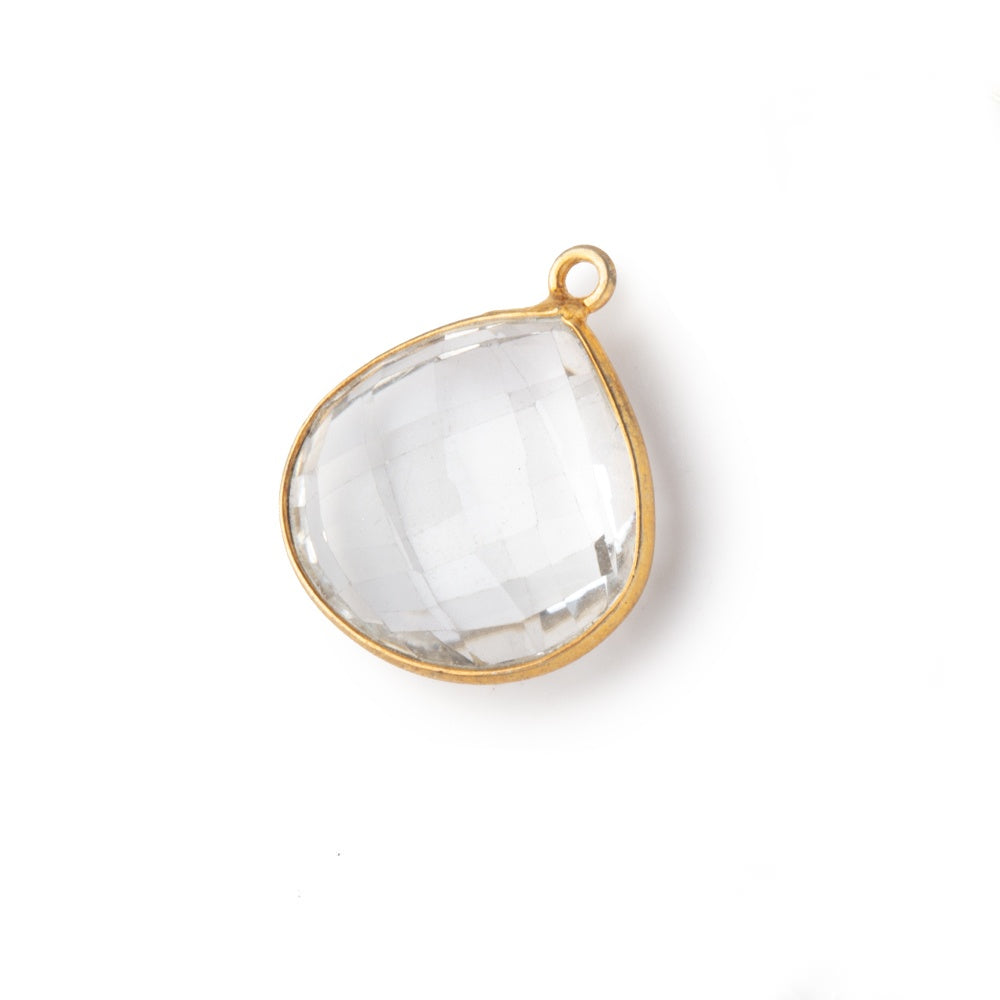 17mm Vermeil Bezeled Crystal Quartz faceted heart focal pendant 1 piece (ONLINE ORDER ONLY)