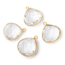 17mm Vermeil Bezeled Crystal Quartz faceted heart focal pendant 1 piece (ONLINE ORDER ONLY)