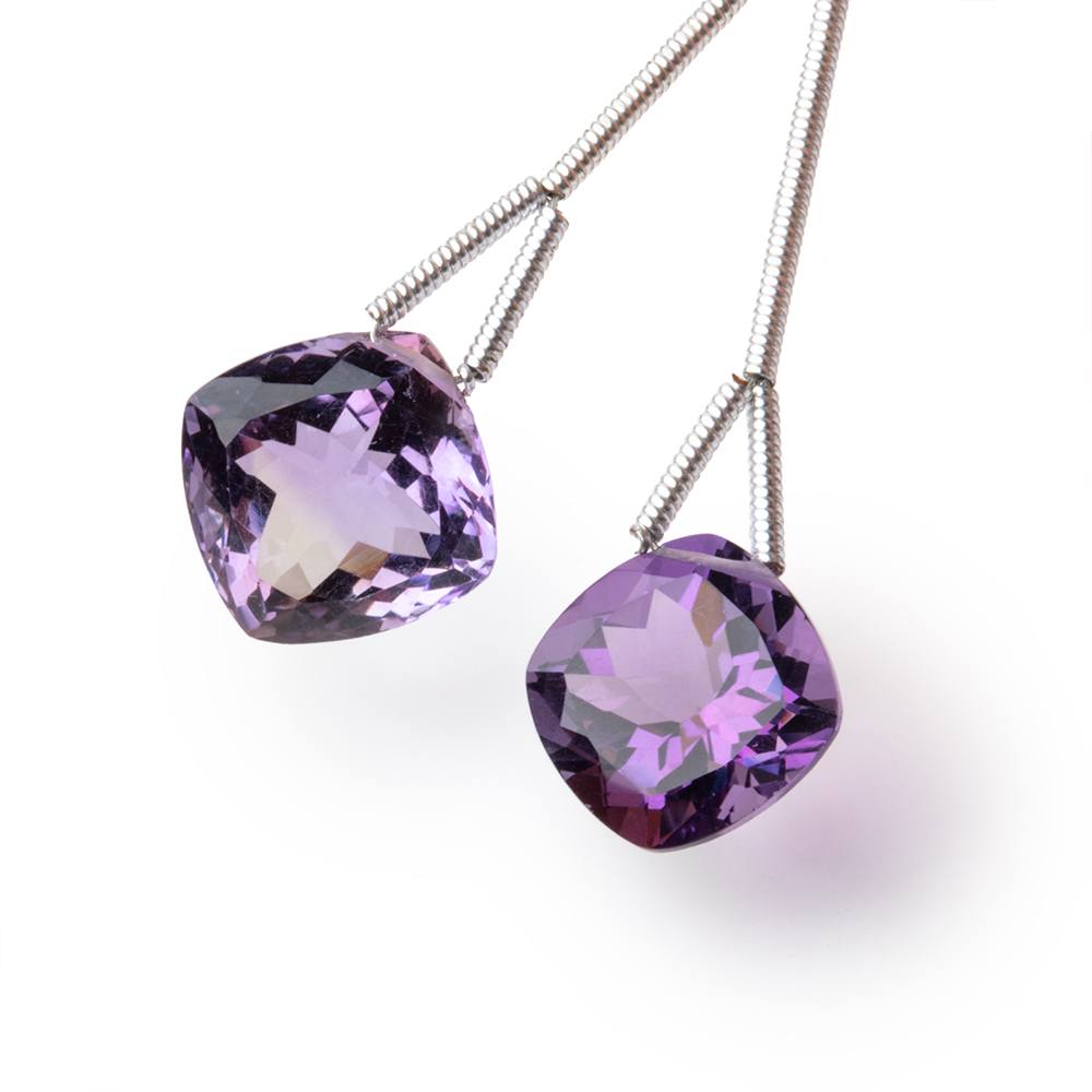 10.5mm Pink Amethyst Pavilion Faceted Cushion Focal Set of 2 Beads AAA (ONLINE ORDER ONLY)