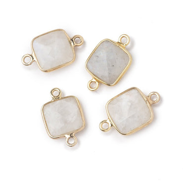 10.5mm Vermeil Bezel Rainbow Moonstone Faceted Cushion Connector 1 piece (ONLINE ORDER ONLY)