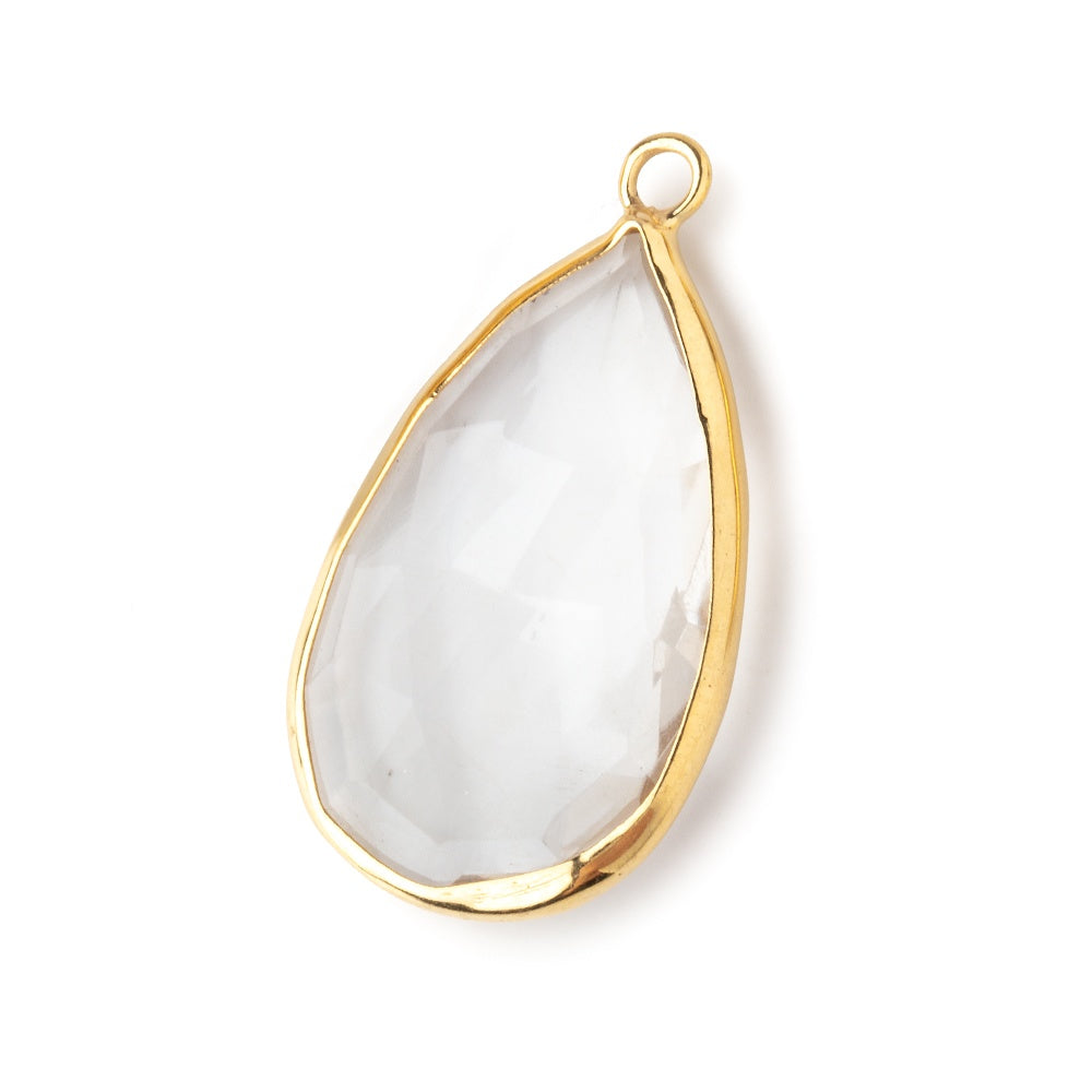 28x16mm Vermeil Bezeled Crystal Quartz faceted Pear Focal Pendant 1 piece (ONLINE ORDER ONLY)