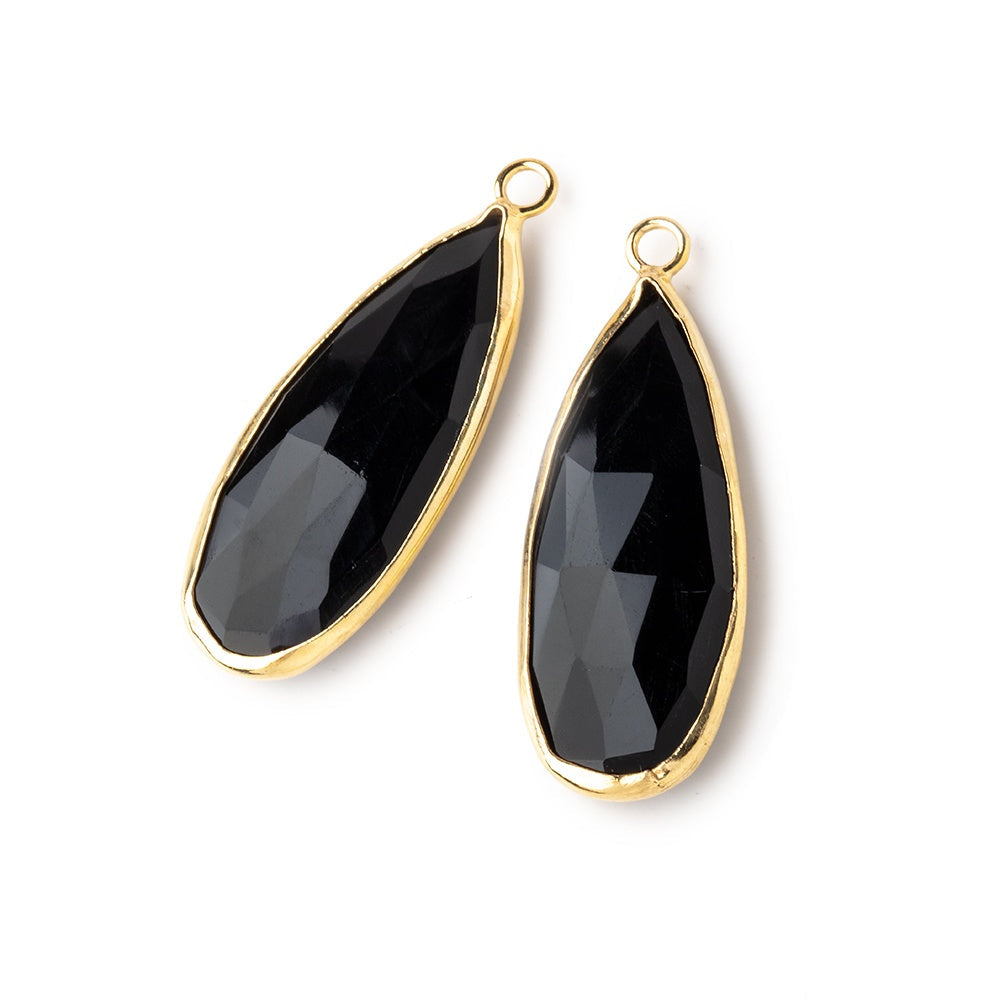 30x13mm Vermeil Bezeled Black Chalcedony faceted Pear Focal Pendant (ONLINE ORDER ONLY)