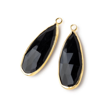 30x13mm Vermeil Bezeled Black Chalcedony faceted Pear Focal Pendant (ONLINE ORDER ONLY)