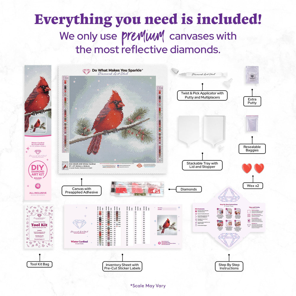 Diamond Art Club – Winter Cardinal Diamond Painting (Round Drill, 13" x 13") (ONLINE ORDER ONLY)