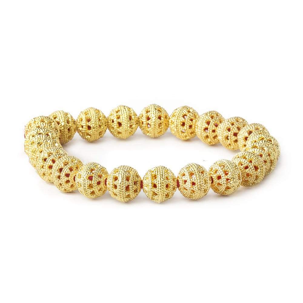 10mm 22kt Gold Plated Copper Bead Filigree Round 8 inch 21 pieces (ONLINE ORDER ONLY)