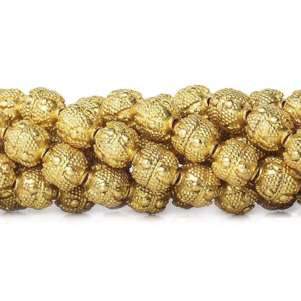 10mm 22kt Gold Plated Copper Bead Round Miligrain Triangle and Dots 8 inch 18 pieces (ONLINE ORDER ONLY)