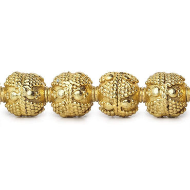 10mm 22kt Gold Plated Copper Bead Round Miligrain Triangle and Dots 8 inch 18 pieces (ONLINE ORDER ONLY)