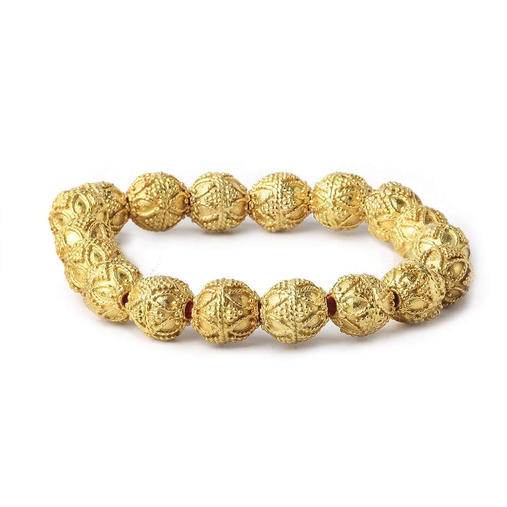 10mm 22kt Gold Plated Copper Bead Round Miligrain Triangle and Heart 8 inch 18 pieces (ONLINE ORDER ONLY)