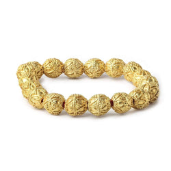 10mm 22kt Gold Plated Copper Bead Round Miligrain Triangle and Heart 8 inch 18 pieces (ONLINE ORDER ONLY)