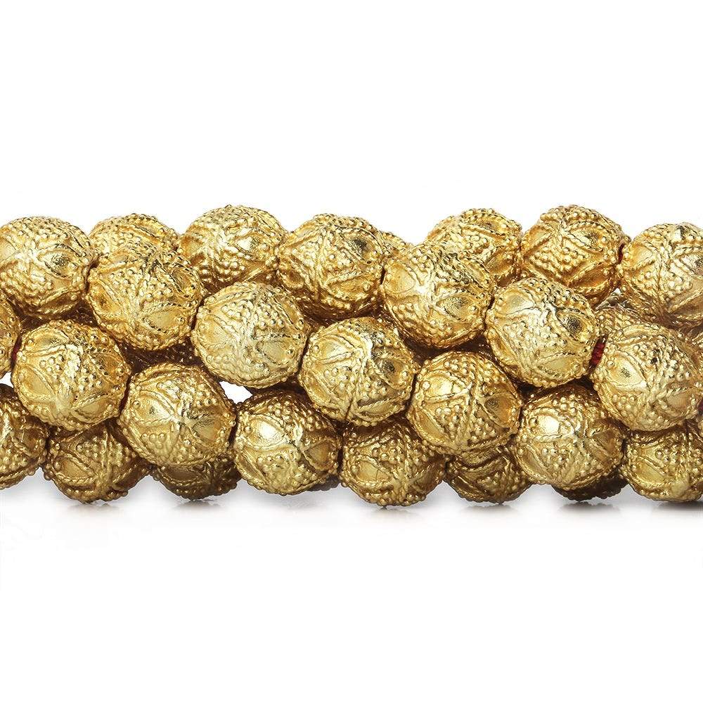 10mm 22kt Gold Plated Copper Bead Round Miligrain Triangle and Heart 8 inch 18 pieces (ONLINE ORDER ONLY)