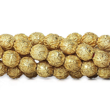 10mm 22kt Gold Plated Copper Bead Round Miligrain Triangle and Heart 8 inch 18 pieces (ONLINE ORDER ONLY)