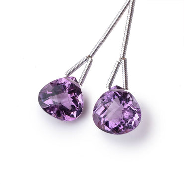 10mm Amethyst Faceted Heart Focal Set of 2 Beads AAA (ONLINE ORDER ONLY)