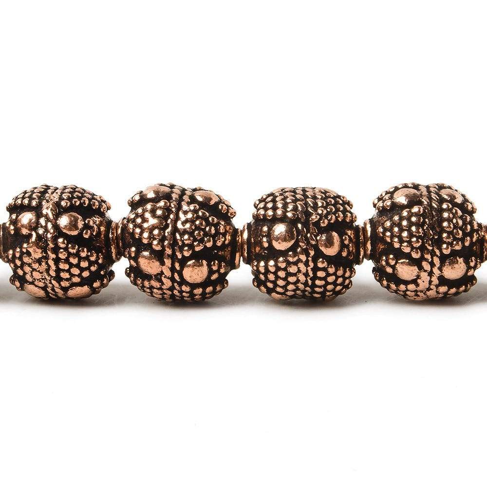 10mm Antiqued Copper Bead Bead Round Miligrain Triangle and Dots 8 inch 18 pcs (ONLINE ORDER ONLY)