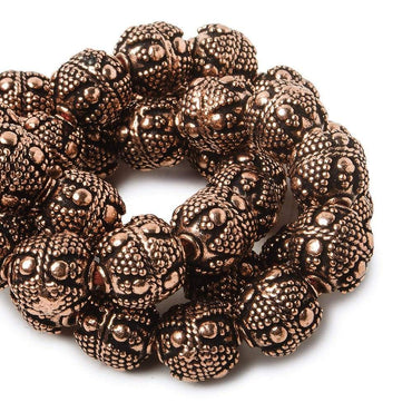 10mm Antiqued Copper Bead Bead Round Miligrain Triangle and Dots 8 inch 18 pcs (ONLINE ORDER ONLY)