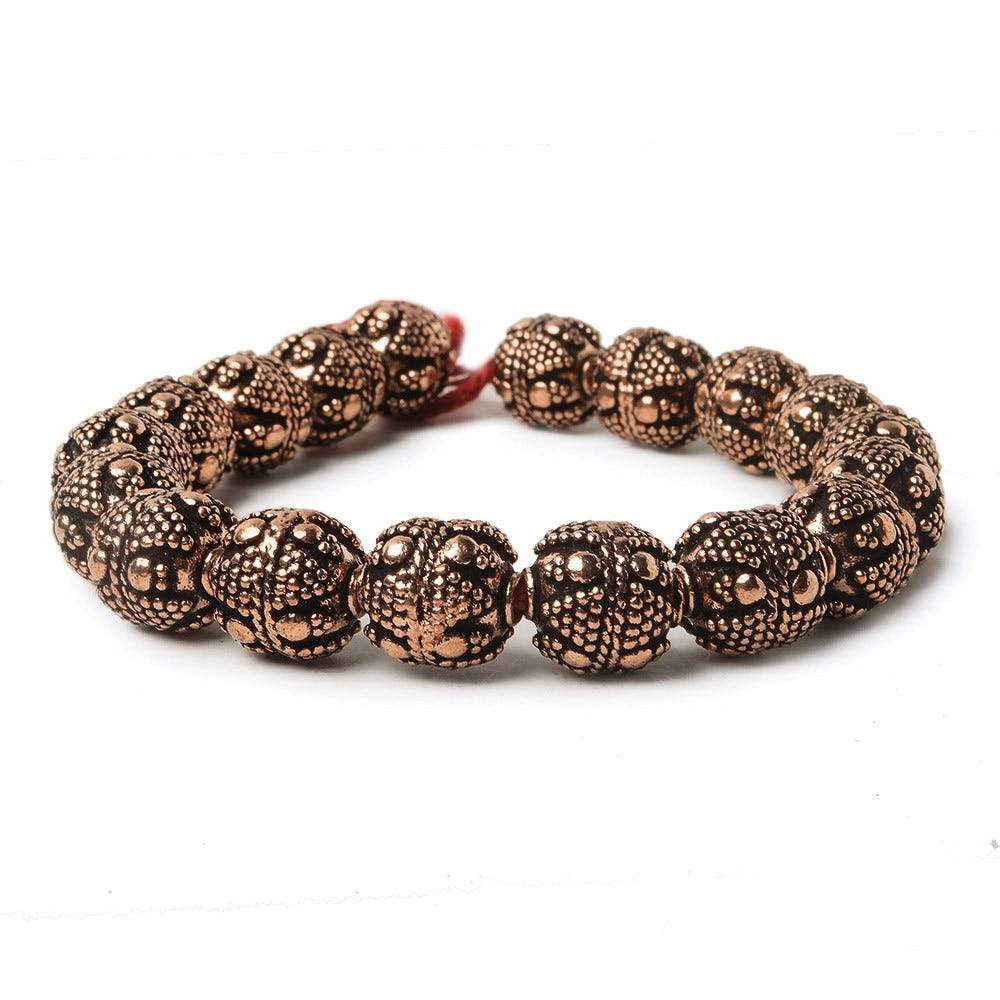 10mm Antiqued Copper Bead Bead Round Miligrain Triangle and Dots 8 inch 18 pcs (ONLINE ORDER ONLY)
