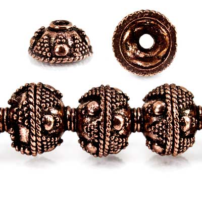 10mm Antiqued Copper Bead Cap Miligrain Triangle and Plain Circle 8 inch 44 pcs (ONLINE ORDER ONLY)