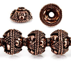 10mm Antiqued Copper Bead Cap Miligrain Triangle and Plain Circle 8 inch 44 pcs (ONLINE ORDER ONLY)