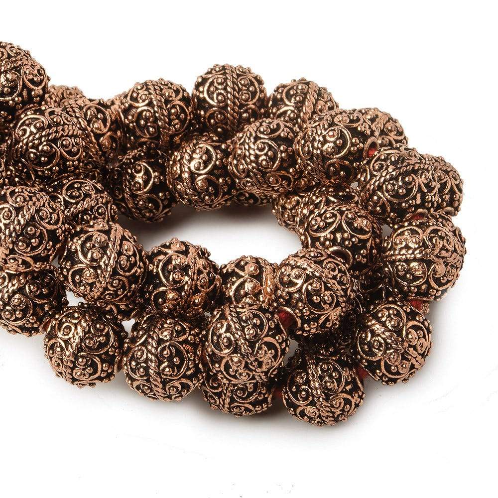 10mm Antiqued Copper Round beads with Victorian Swag  8 inch 18 pcs (ONLINE ORDER ONLY)