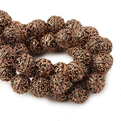 10mm Antiqued Copper Round beads with Victorian Swag  8 inch 18 pcs (ONLINE ORDER ONLY)