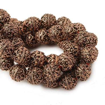 10mm Antiqued Copper Round beads with Victorian Swag  8 inch 18 pcs (ONLINE ORDER ONLY)