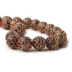 10mm Antiqued Copper Round beads with Victorian Swag  8 inch 18 pcs (ONLINE ORDER ONLY)