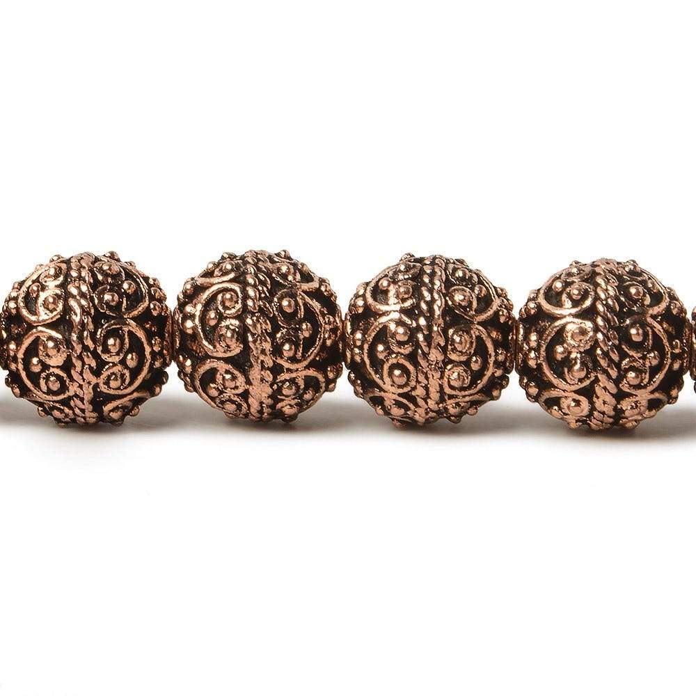 10mm Antiqued Copper Round beads with Victorian Swag  8 inch 18 pcs (ONLINE ORDER ONLY)