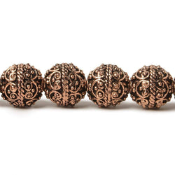 10mm Antiqued Copper Round beads with Victorian Swag  8 inch 18 pcs (ONLINE ORDER ONLY)