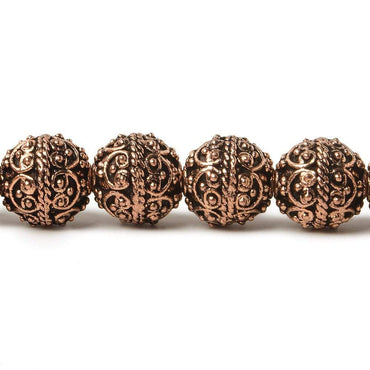 10mm Antiqued Copper Round beads with Victorian Swag  8 inch 18 pcs (ONLINE ORDER ONLY)