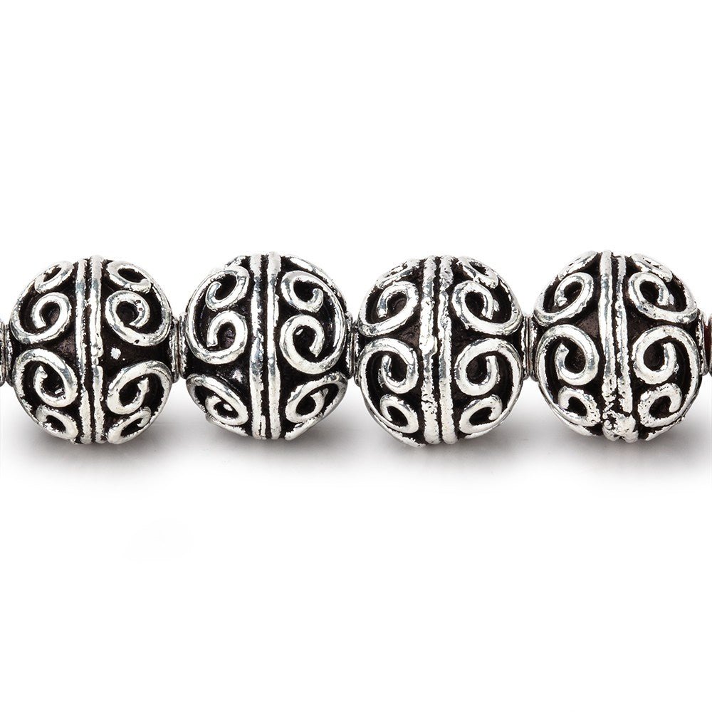 10mm Antiqued Silver Plated Copper Simple Scroll Round 8 inch 21 Beads (ONLINE ORDER ONLY)