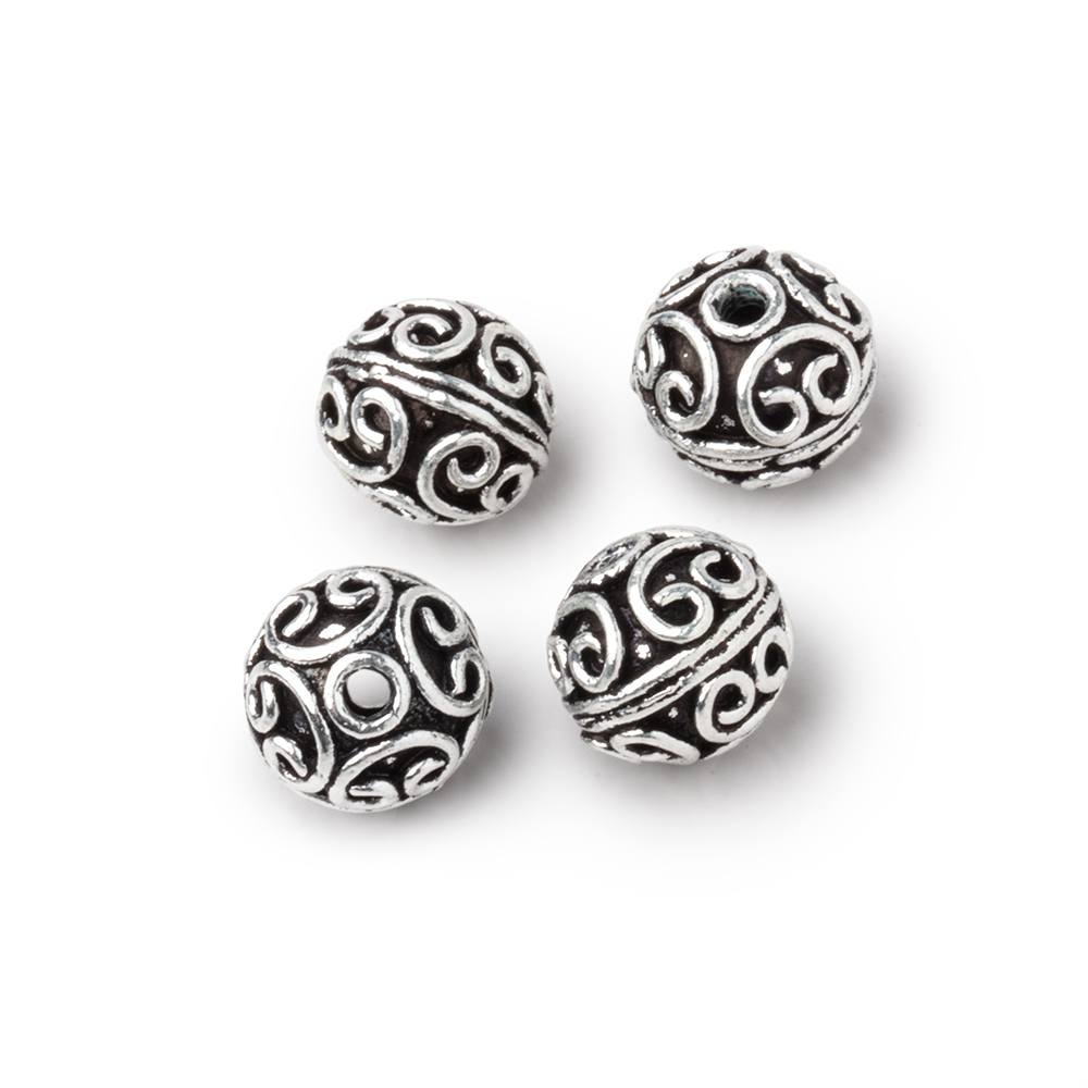 10mm Antiqued Silver Plated Copper Simple Scroll Round Set of 4 Beads (ONLINE ORDER ONLY)